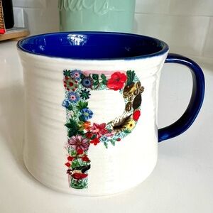 Anthropologie Nathalie Lete Bouquet Monogram Mug letter P